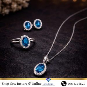 Blue Topaz Halo Jewelry Set